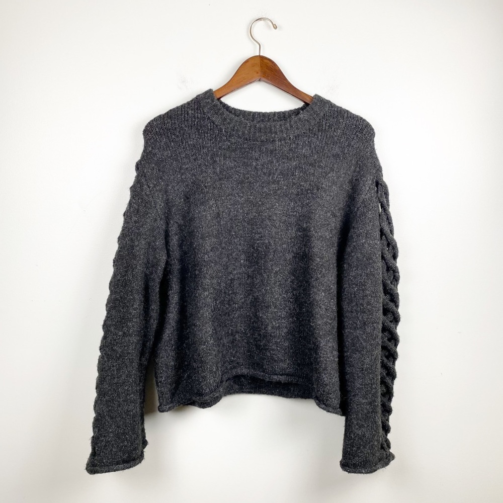 Coco + Carmen Chunky Sweater Laced Sleeves Crew Neck